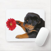 Liebe Rottweiler Welpen Hund mit Red Gerbera Daisy Mousepad (Mit Mouse)