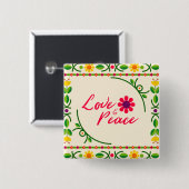 Liebe & Ruhe, Gelbe Blume Blätter Blumenrahmen Button (Vorne & Hinten)