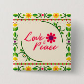 Liebe & Ruhe, Gelbe Blume Blätter Blumenrahmen Button (Vorderseite)