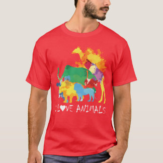 Liebe Safari Tier Spritzfarben Bunte Tiere Mädchen T-Shirt