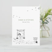 Liebe Sandy Beach Minimallinie Art Wedding Einladung (Stehend Vorderseite)