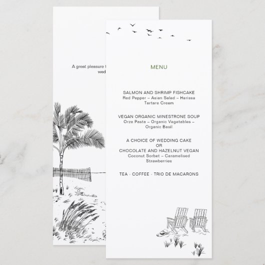 Liebe Sandy Beach Minimallinie Art Wedding Menükarte (Vorne/Hinten)