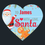"Liebe, Santa" Gingerbret Custom Christmas Blue Herz-Aufkleber<br><div class="desc">Ein personalisierter und niedlicher Aufkleber "Mit Liebe, Weihnachtsmann", um Ihre Weihnachtsgeschenke anzubringen! Ändern Sie den Namen für ein individuelles Weihnachtsgeschenk vom Weihnachtsmann! Der Weihnachtsmann und ein Lebkuchenmann mit Weihnachtsgrün auf blauem Hintergrund.</div>