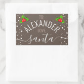 "Liebe, Santa" Individuelle Name Taupe Urlaub Rechteckiger Aufkleber (Tasche)