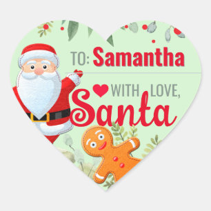 "Liebe, Santa" Lebkuchen individuell grün Weihnach Herz-Aufkleber