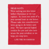 Liebe Santa Letter Red White Family Personalisiert Fleecedecke (Vorderseite)