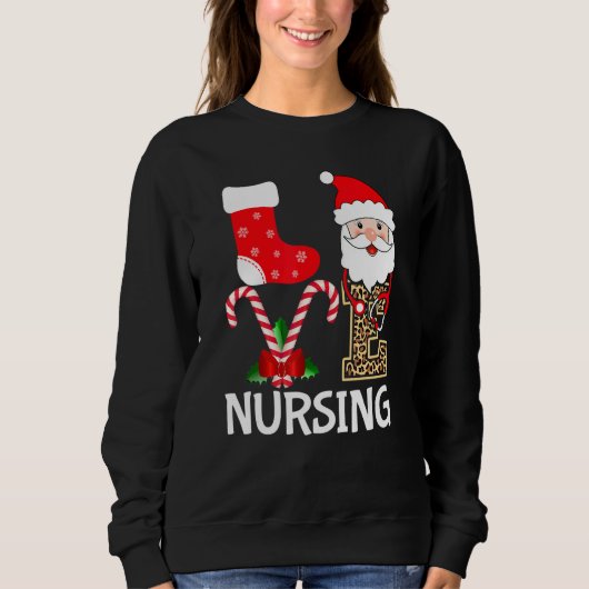 Liebe Santa Nursing Stethoscope Leopard Weihnachte Sweatshirt (Vorderseite)