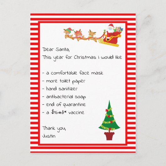Liebe Santa Wish List Covid Quarantine Postkarte (Vorderseite)