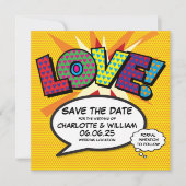 LIEBE Save the Date Fun Retro Comic Pop Art (Vorderseite)