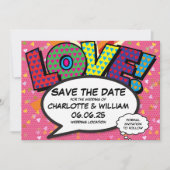 LIEBE Save the Date Fun Retro Comic Pop Art (Vorderseite)
