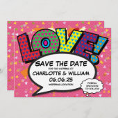 LIEBE Save the Date Fun Retro Comic Pop Art (Vorne/Hinten)