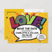LIEBE Save the Date Fun Retro Comic Pop Art Postkarte (Vorne/Hinten)