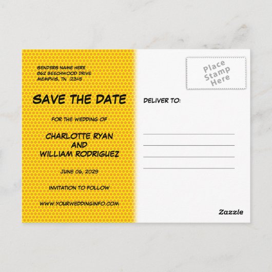 LIEBE Save the Date Fun Retro Comic Pop Art Postkarte (Rückseite)