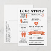 Liebe Save the Date Postkarte (Mandarine) (Vorne/Hinten)
