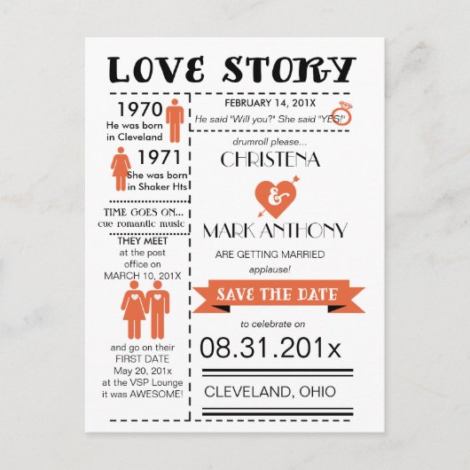 Liebe Save the Date Postkarte (Mandarine) (Vorderseite)
