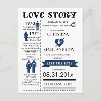 Liebe Save the Date Postkarte (Marine)