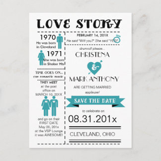 Liebe Save the Date Postkarte (Robin Egg)