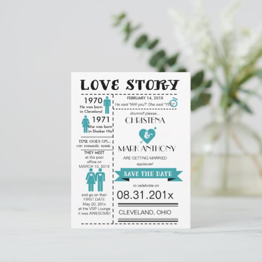 Liebe Save the Date Postkarte (Robin Egg) (Stehend Vorderseite)