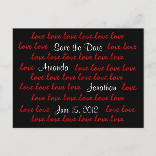 "Liebe" Save the Date Postkarte (schwarz) (Vorderseite)