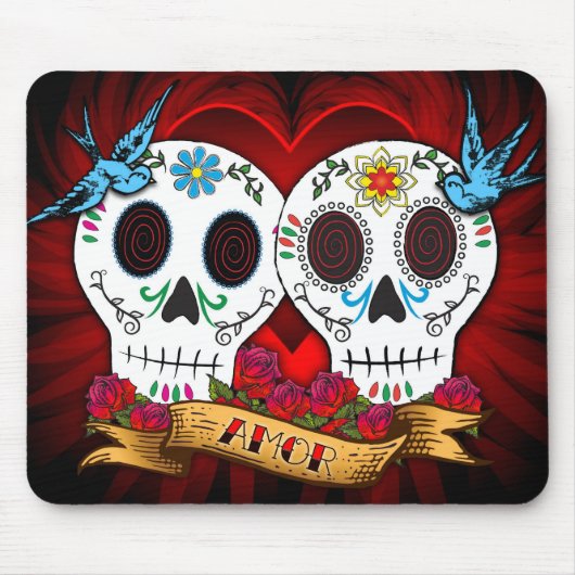 Liebe-Schädel mit Drosseln Mousepad (Vorne)