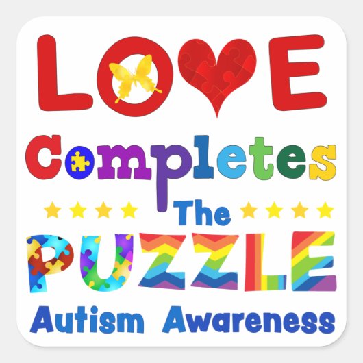 Liebe schließt das Puzzle ab Quadratischer Aufkleber (Vorderseite)