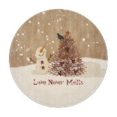 Liebe schmilzt nie Schneemann-Glasschneidplatte Schneidebrett (Vorderseite)