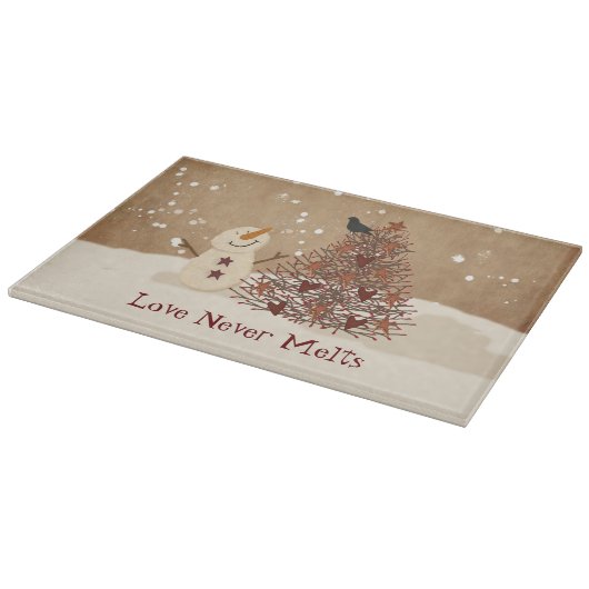 Liebe schmilzt nie Schneemann-Glasschneidplatte Schneidebrett (Ecke)