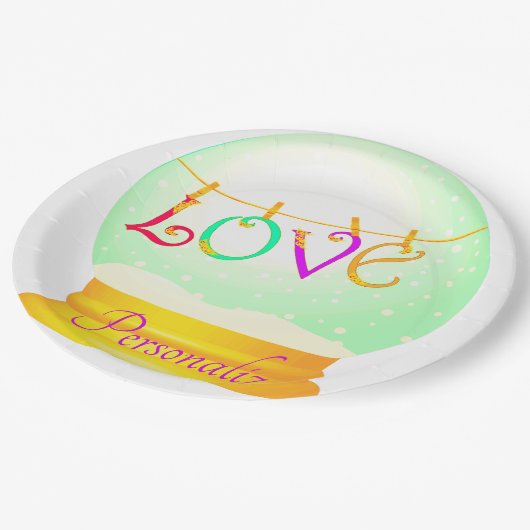 Liebe Schneedecke niedlich boho farbenfroh Pappteller (Schrägansicht)