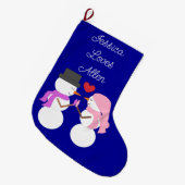 Liebe & Schneemenschen: Dunkelblau Großer Weihnachtsstrumpf (Vorderansicht (hängend))