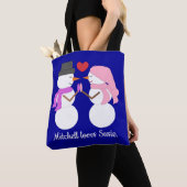 Liebe & Schneemenschen: Dunkelblau Tasche (Von Nahem)