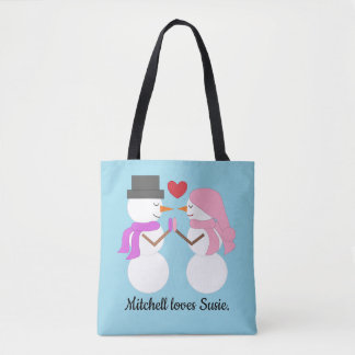Liebe & Schneemenschen: Hellblau Tasche