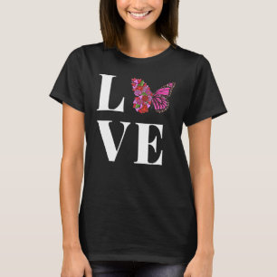 LIEBE Schöner Schmetterling mit halb rosa Blume bz T-Shirt