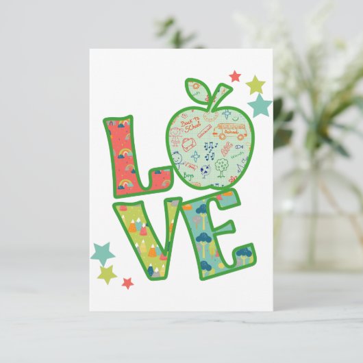 Liebe School Apple, Gezeichnet zurück an die Schul Dankeskarte (Stehend Vorderseite)