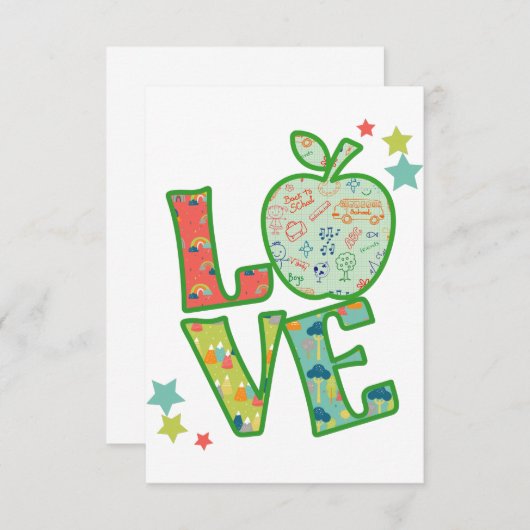 Liebe School Apple, Gezeichnet zurück an die Schul Dankeskarte (Vorne/Hinten)
