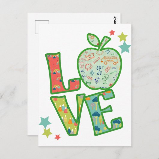 Liebe School Apple, Gezeichnet zurück an die Schul Postkarte (Vorne/Hinten)