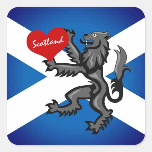Liebe Schottland, Rampant, Herz und Schottische Fl Quadratischer Aufkleber (Vorderseite)
