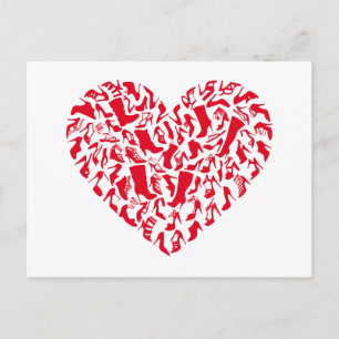 Liebe-Schuhe, rotes Herz mit Silhouetten Postkarte