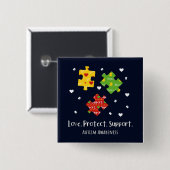 Liebe Schützt Unterstützt Autismus-Bewusstsein Button (Vorne & Hinten)