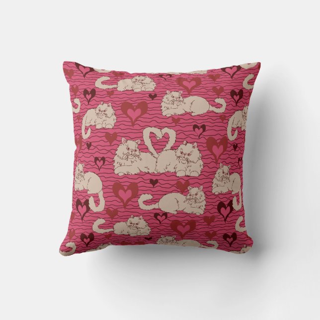 Liebe Schwanz von Katzen mit Herz und Streifen ros Kissen (Rückseite)