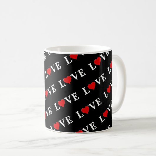 LIEBE Schwarz und Weiß Minimalistisch Elegant Kaffeetasse (VorderseiteRechts)