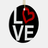 LIEBE, Schwarz und Weiß mit rot geätztem Herzen Keramikornament (Rechts)