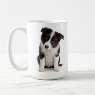 Liebe Schwarz-Weiß-Grenze Collie Welpe Hund Tasse