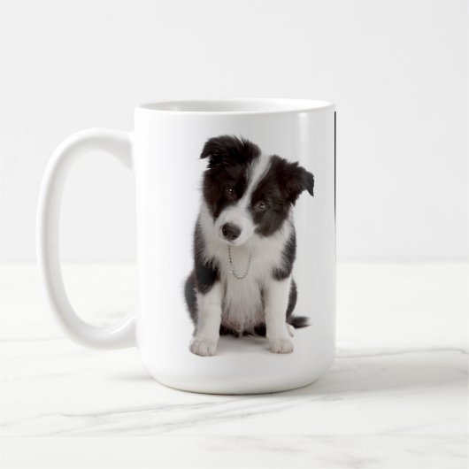 Liebe Schwarz-Weiß-Grenze Collie Welpe Hund Tasse (Links)