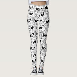 Liebe Schwarz-weiß Hearts Leggings
