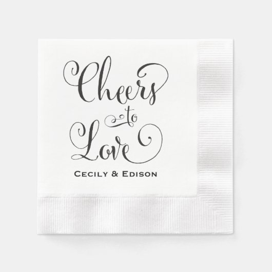 Liebe Schwarz-Weiß-Hochzeit-Monogramm Serviette (Vorderseite)