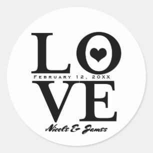 LIEBE Schwarz & Weiß Moderne Gastgeschenk Hochzeit Runder Aufkleber