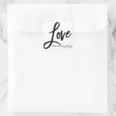 LIEBE Schwarz-weiß Moderne Typografie Gastgeschenk Quadratischer Aufkleber (Tasche)
