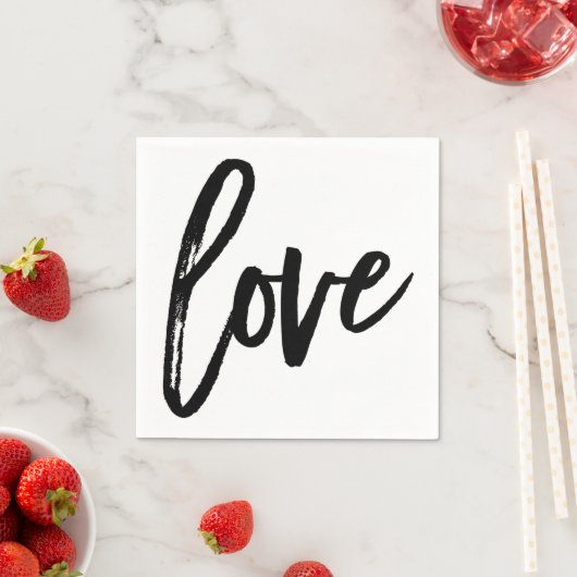LIEBE Schwarz-weiß Moderne Typografie Hochzeitsfei Serviette (Beispiel)