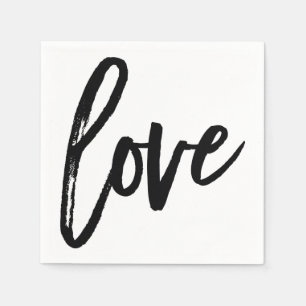 LIEBE Schwarz Weiß Moderne Typografie Hochzeitsfei Serviette