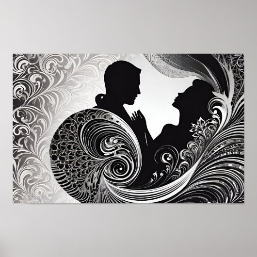 Liebe Schwarz-Weiß-Silber-Silhouette Poster (Vorne)